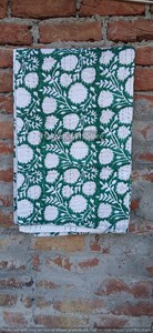 Handmade <b>Indian</b> Floral Printed Kantha <b>Quilt</b> Organic Cotton Traditional Home Decor All Season Green White Pattern - Product Image 6