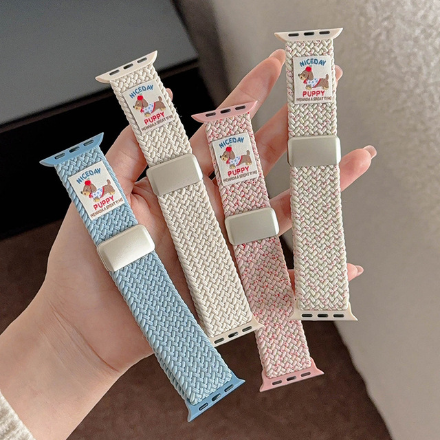 Cute Magnetic Nylon Braided Watch Band for Apple Watch Series 10/11/9, Sport Strap with Adjustable Buckle