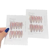 Faux ongles press-on faits main effet double œil de chat, style sophistiqué mi-longueur, subliment le teint ; Vente en gros de faux ongles.