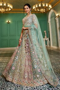 Made of Premium Quality Multi Colour Bridel <strong>Net</strong> Fabric Full Flaire Semi-Stitched <strong>Lehenga</strong> With Gotapatti and Sequins - Product Image 4