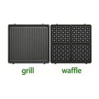 Grille-pain panini détachable 4 tranches 2-en-1 pour sandwichs et gaufres, utilisation intérieure, ouverture à 180°, température réglable, plaques avec revêtement PTFE