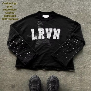 เสื้อยืดสตรีทแวร์ผู้ชายทรงหลวมแขนยาวสองชั้นปักลายตัวอักษรผ้าฝ้าย 100% - Product Image 1