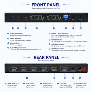 Commutateur matriciel HDMI 4x2 4K60 HDMI 2.0 18 Gbps HDR Db Vision <span class=keywords><strong>Extracteur</strong></span> <span class=keywords><strong>audio</strong></span> HDCP 2.2 Routeur vidéo - Product Image 3