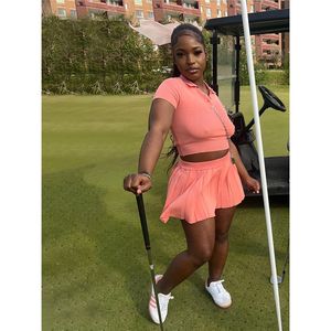 Zzhe Fashion Musim Panas 2024 wanita pakaian jalan wanita seksi pakaian rajutan kaus lengan pendek dan rok Mini berlipat 2 potong set - Product Image 4