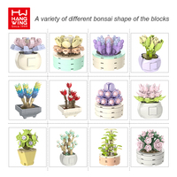 Juego de bloques de construcción de flores para niños, juguete de flores de simulación de planta verde, modelo en maceta pequeña