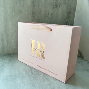 Bolsas de papel con estampado de arte, color <span class=keywords><strong>rosa</strong></span>, elegante, estampado en caliente, logotipo de lujo, regalo de compras, bolsa de papel con cinta, gran oferta - Product Image 5