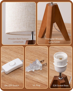 Unique Design Shade <strong>Table</strong> <strong>Lamp</strong> with Adjustable Wooden Tripod Nightstand for Bedside Office Living Room - Product Image 4