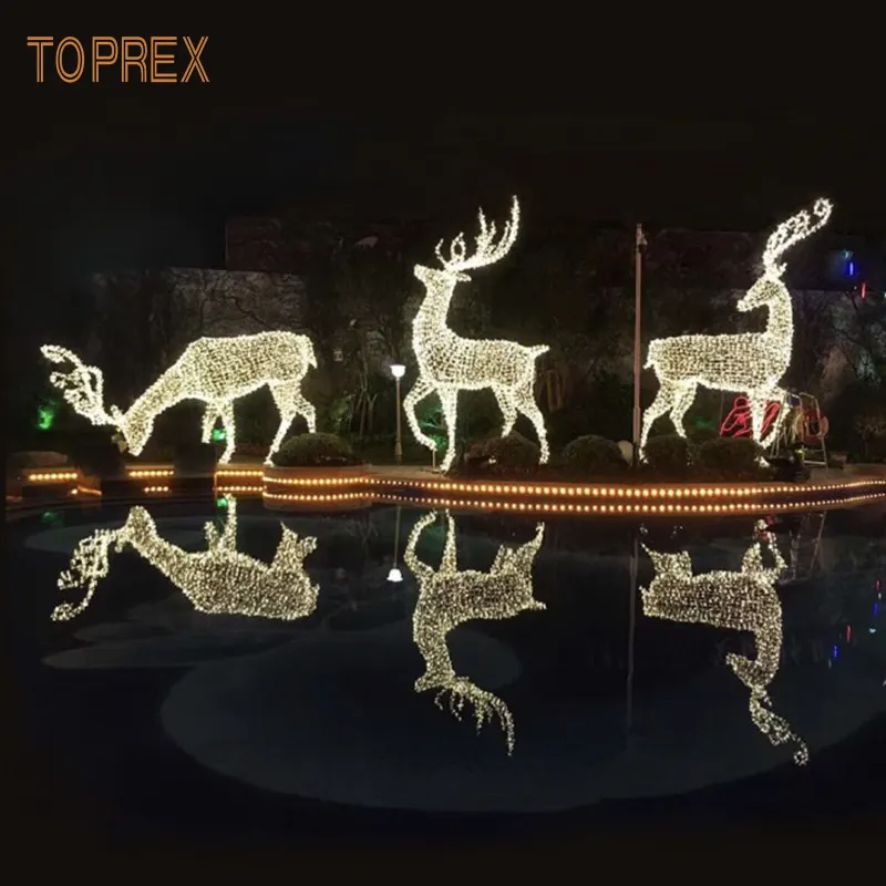 Outdoor Christmas street large led frame 3d deer motif light for shopping mall decoration