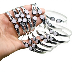Rose Quartz, Moonstone, Malachite And Other Gemstone Silver <b>Bangles</b>, 925 Sterling Silver, Gemstone <b>Bangle</b>, Handmade <b>Bangles</b> - Product Image 1