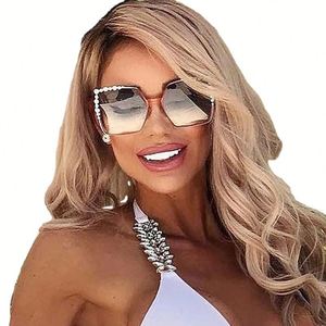Nuevas Gafas de Sol de Lujo para Mujer, de Alta Calidad, con Degradado, Metálicas, Extra Grandes, con Protección UV400, Cuadradas con Perlas, 2021 - Product Image 2