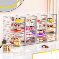 Organisateur de maquillage en acrylique YFXCVSL, 19 tiroirs, lot de 4, rangement transparent pour salle de bain, armoire de toilette, organisation de bureau