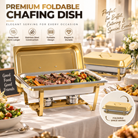 Ensemble buffet chauffe-plat pliable en or 9L en acier inoxydable chauffe-plats de luxe pour soupe traiteur pas cher pour hôtel présentation de fête de mariage