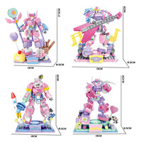 Ensemble de blocs de construction robot mecha rose, modèle de guerrier mécanique mignon à monter soi-même avec base de scène et accessoires
