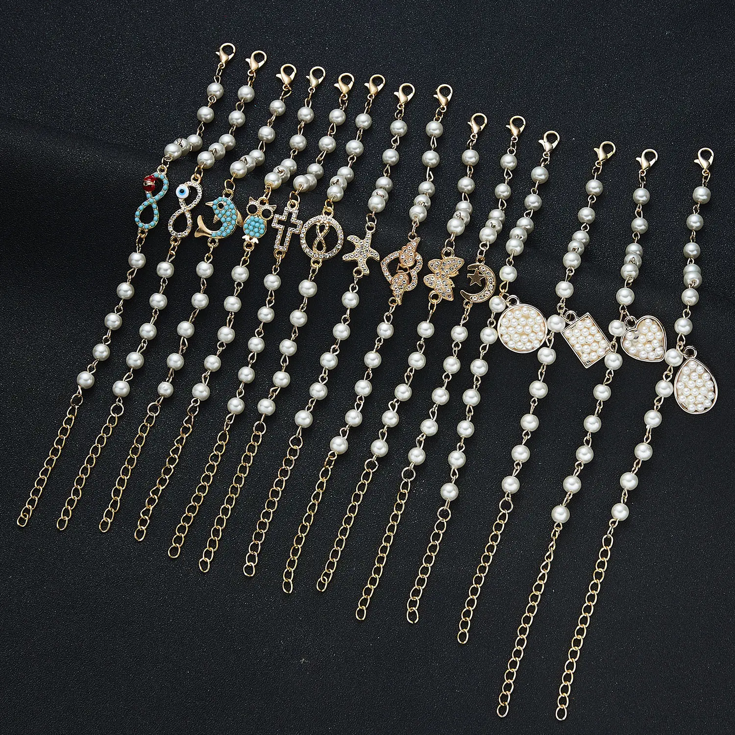 Aug jewelry Mixed wholesale bulk optional cross cutout rhinestone pearl bracelet 8 eyes rhinestone women oil drop bracelet
