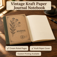 Carnet de notes vintage A5 en papier kraft avec illustration botanique, impression de logo personnalisée, cadeau, bureau, étude, écriture