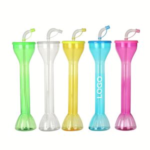 Gobelets personnalisés en plastique à col long de 21 oz avec logo imprimé pour margaritas glacées, slushies, cocktails Daiquiri et autres boissons festives, avec paille - Product Image 2
