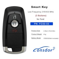 Clé intelligente universelle Lonsdor FO30-03 pour Ford, 3 boutons, 315 MHz, 433 MHz, puces ID46 ID49, télécommande pour serrurier K518 KW100