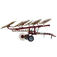Râteau à herbe à roues motorisé à haute efficacité, tracté par tracteur agricole, à dents rétractables, pour débroussaillage