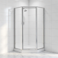 Kamar Mandi Kaca Sudut Modern Neo Angle dengan Engsel Satin Chrome, Kaca Tempered, dan Drainase untuk Apartemen/Gedung