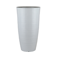 Pot de fleurs en plastique PP vert foncé, haut, à rainures horizontales, finition brillante, trou de drainage, durable, léger, pour la maison et le jardin