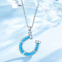 925 argent Sterling fer à cheval cadeau bijoux bleu opale fer à cheval pendentif collier cheval cadeau pour femmes filles