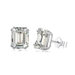 Dylam Rhodium Plated Sterling Silver Emerald Cut Cubic Zirconia CZ Halo Leverback Anniversary Fashion Dangle Drop Earrings