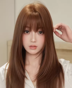 Perruque complète <span class=keywords><strong>avec</strong></span> <span class=keywords><strong>frange</strong></span>, cheveux longs et raides, dégradés, naturels, pour un usage quotidien, adaptée aux visages ronds et carrés - Product Image 4