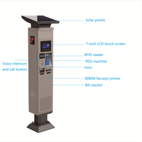 Borne de paiement tactile pour parking solaire en libre-service avec lecteur de codes-barres, utilisation extérieure, écran LCD 7 pouces, imprimante thermique, paiement en espèces/cartes