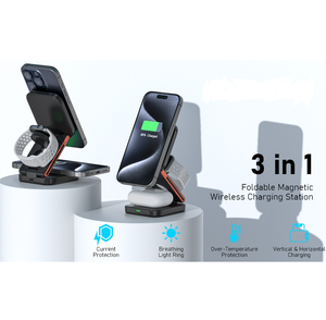 Station de charge sans fil de bureau pliable et portable 15w 3 en 1 pour tous les iPhones Samsung Xiaomi Huawei compatibles Qi - Product Image 3
