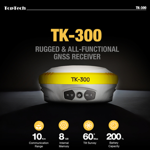 Récepteur GPS GNSS RTK TopTech TK300 Base et Rover avec 1 an de support prioritaire, batterie interchangeable, pour levés topographiques en environnements difficiles - Product Image 2