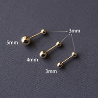 Véritable 9K AU375 Or Perle Ronde Vis Retour Boucles D'oreilles 3 4 5mm Or Boule Boucles D'oreilles pour Fille Bébé