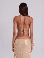 Nouvelle Robe Longue d'Été Élégante Couleur Unie Col Halter Dos Nu Coupe Ajustée Sans Manches avec Appliques Florales pour Soirées