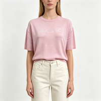 Pull décontracté brodé de haute qualité pour femme, col rond, manches courtes, couleur blanche, personnalisable OEM & ODM, vente en gros