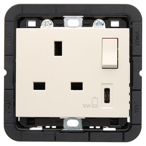 Vimar 2P+T 13A <b>Socket</b> <b>With</b> <b>USB</b> C Port 12W Charging Outlet - Product Image 1