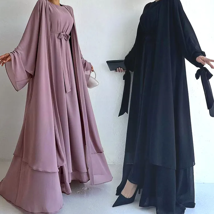 Kualitas tinggi saudi arabia Turki sederhana khimar kaftan abaya wanita 2pcs Islam penutup terbuka maxi muslim abaya Turki