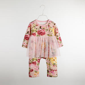 Wholesale Baby Clothing Long Sleeve Toddler Baby <b>Girl</b> Floral Romper With Lace <b>Tutu</b> <b>Skirt</b> - Product Image 1