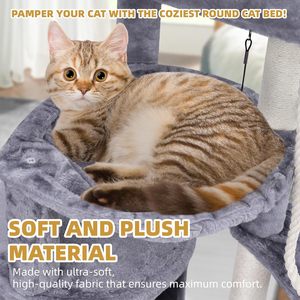 Produit pour chat : Arbre à chat en bois gris moderne, multi-niveaux, du sol au plafond - Product Image 6
