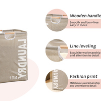 Panier à Linge Pliable en Polyester et Coton avec Poignée en Bois