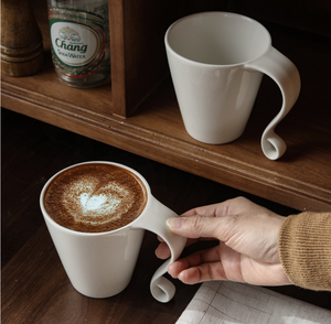 Bulk Unique Curved Twist Handle White <b>Ceramic</b> <b>Mug</b>, Special Shape Porcelain Coffee Cup Custom Logo for Cafe & Promotional Gift - Product Image 6
