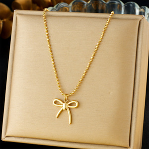Bowknot Pendant Necklace Gold Plated Stainless Steel Chain Elegant Gift Jewelry - Product Image 5