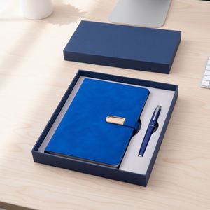 Ensemble bloc-notes A5 bleu personnalisé et stylo signature, design simple et frais, pour entreprise, réunion, coffret cadeau, impression de logo - Product Image 3