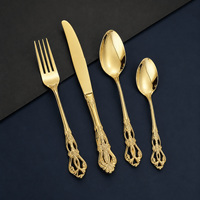 Ensemble de couverts en acier inoxydable poli miroir doré baroque vintage 24 pièces avec boîte cadeau pour mariage, hôtel