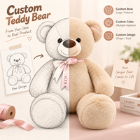 Peluche personnalisée, ours en peluche beige, animal en peluche avec nœud en satin rose, peluches douces au toucher, pour la Saint-Valentin, décoration de la maison, cadeau