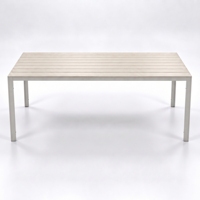 Table de salle à manger d'extérieur en HDPE avec lattes en imitation bois, cadre en acier robuste, résistante aux intempéries