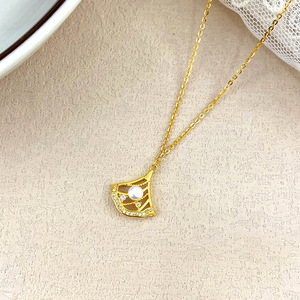 Elegant S925 <b>Silver</b> Ginkgo Leaf Pearl Necklace <b>Fan</b> Shaped Pendant Jewelry for Women Wedding Anniversary Gift - Product Image 4