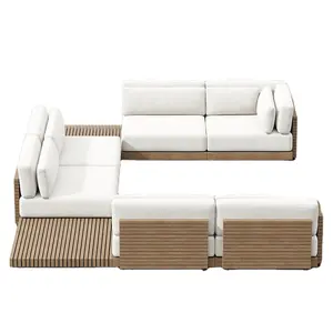Nuovo modello modulare a forma di U divano in legno massello Teak con Base in alluminio moderno Patio giardino divano componibile esterno con sedile cuscino