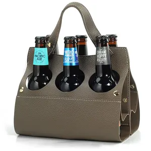 6 Flessen Lederen Wijn Beschermt Draagtas Drinkfles Opvouwbare Caddy Houder 6 Pack Bier Drager