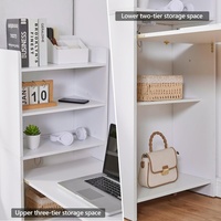 Bureau pliable avec rangement, bureau escamotable avec étagère, prise intégrée, bureau pliable gain de place pour petits espaces