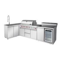 Cuisine extérieure - Barbecue, 95 500 BTU, 6 brûleurs, infrarouge arrière avec brûleur latéral, avec centre de boissons et comptoirs en granit noir