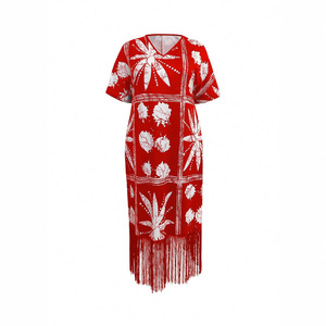 Robe longue ample imprimée à col en V et franges, style vintage, grande taille pour femme, collection printemps, offre spéciale - Product Image 5